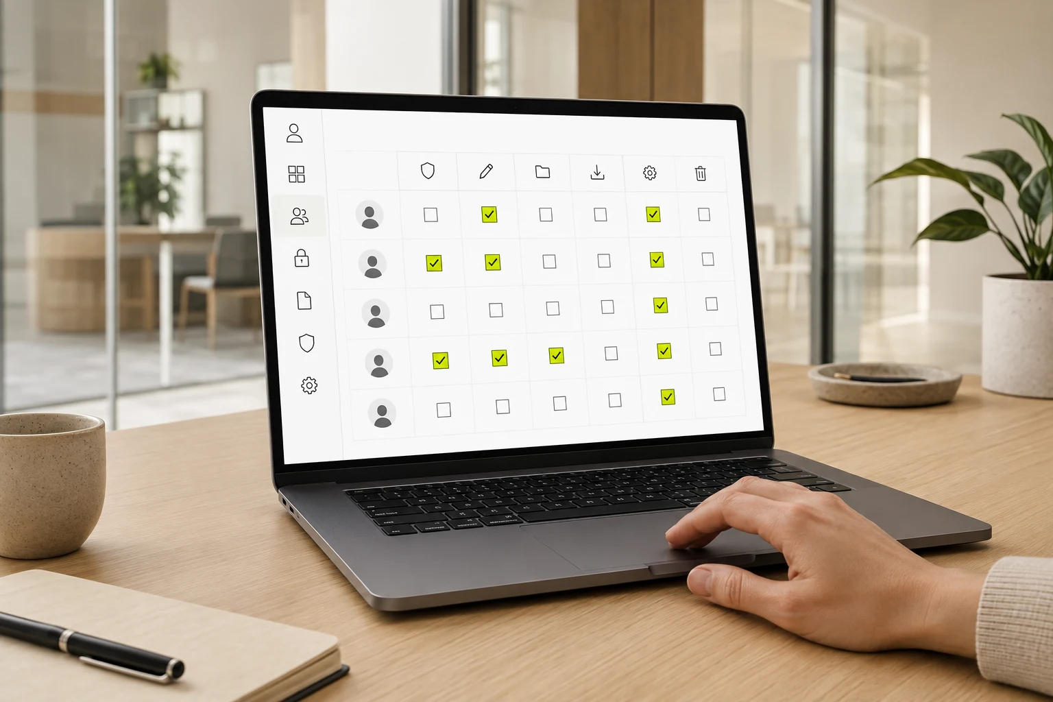 An admin laptop showing a people and permissions workspace